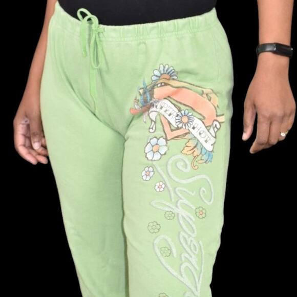 Vintage Supergirl Sweatpants Green Cropped Tattoo Capri Pants Joggers Y2K Small - Picture 4 of 16